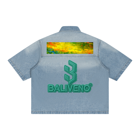 BALIVENO Unisex Vintage Wash Boxy Short Denim Shirt — Studio 02