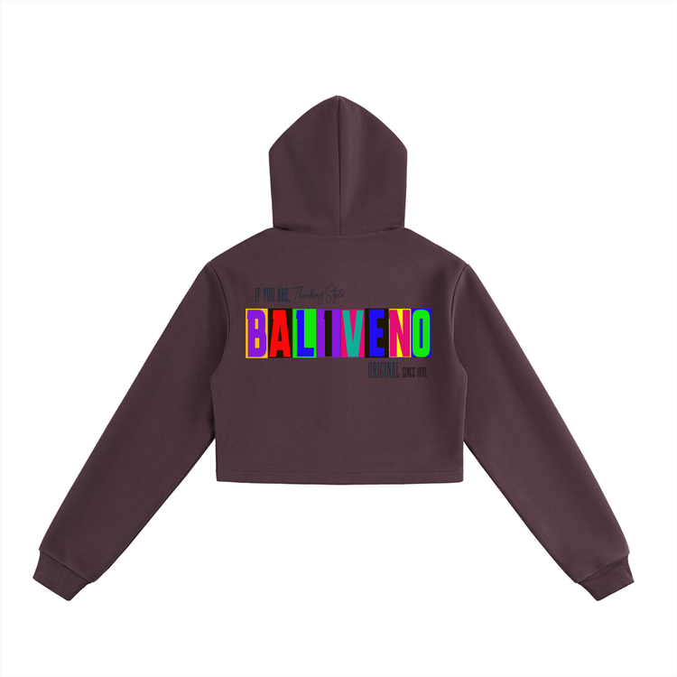 Essential Cropped Zip-Up Hoodie in dark color featuring colorful &