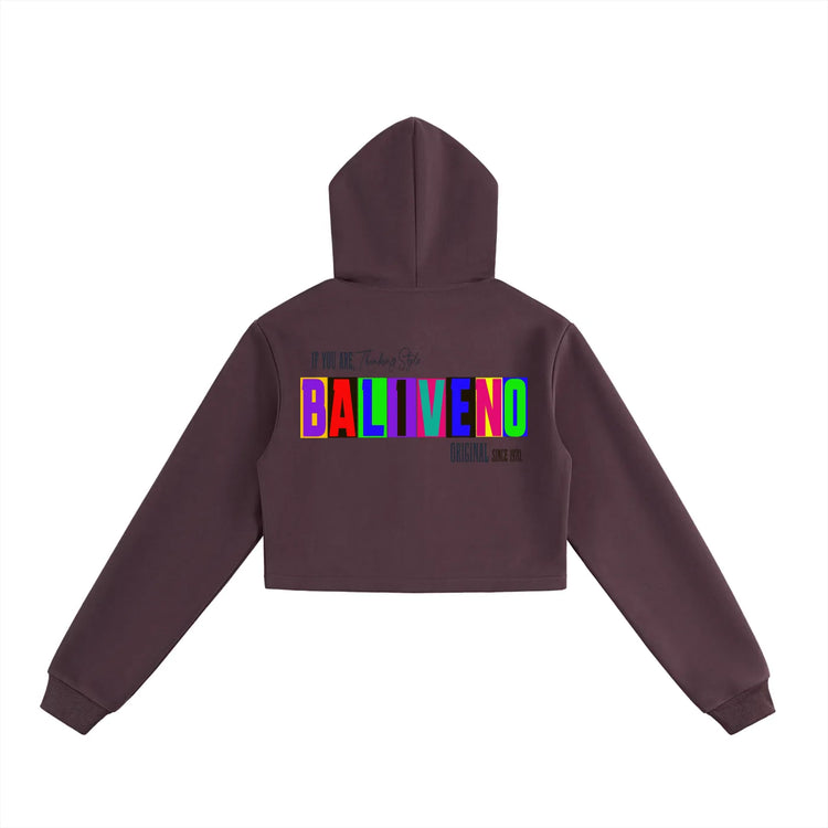 Essential Cropped Zip-Up Hoodie in dark color featuring colorful &