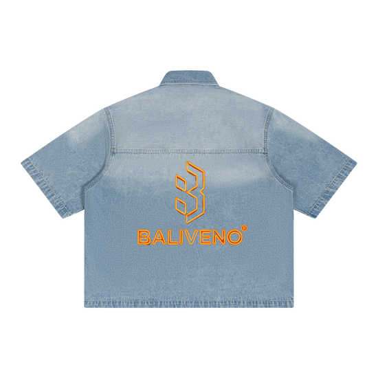 BALIVENO Unisex Vintage Wash Boxy Short Denim Shirt — Studio 03