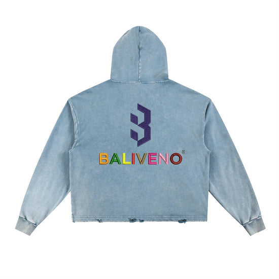 BALIVENO Vintage Washed Frayed-Hem Hoodie
