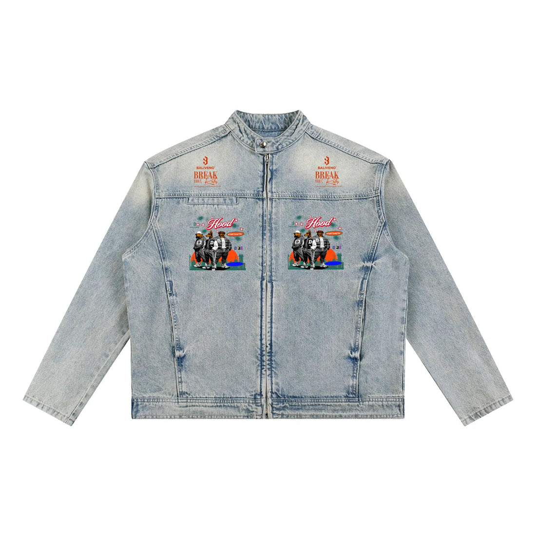 BALIVENO Vintage Wash Zip Denim Jacket