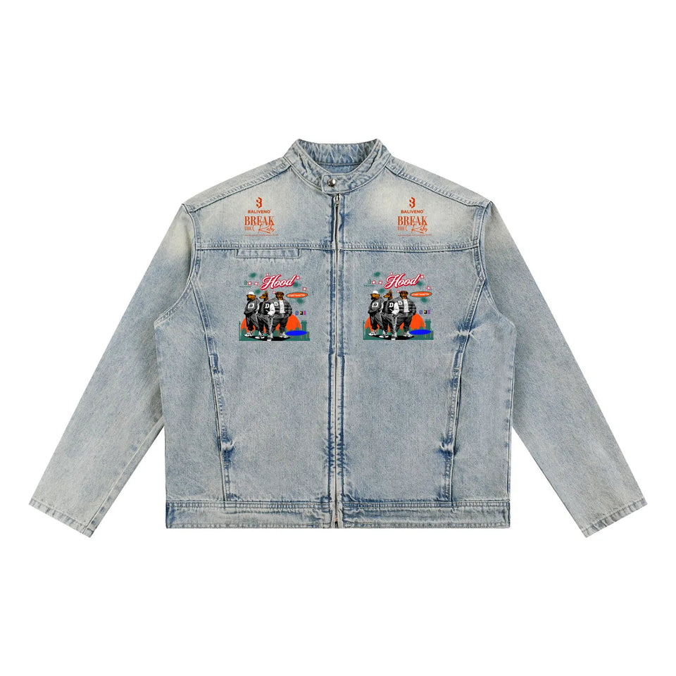 BALIVENO Vintage Wash Zip Denim Jacket