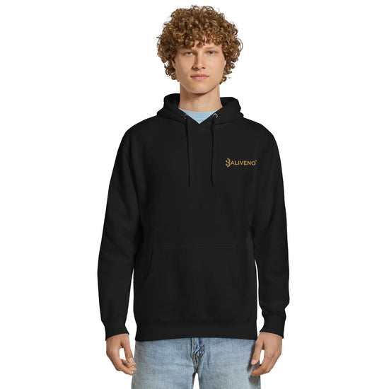 BALIVENO Premium Mid-weight Hoodie in black, an 80% cotton 20% recycled polyester blend