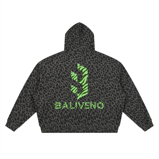 Baliveno Unisex Leopard Print Waffle Full Zip Hoodie
