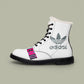Adidas X Baliveno Fur-Lined Leather Combat Boots — White Winter Boots