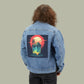 Denim Jacket — Neon Lighthouse Backprint Vintage Sunset Graphic