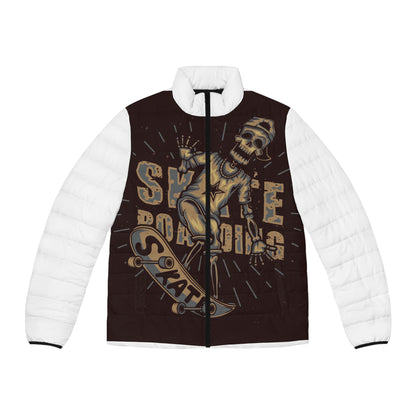 Puffer Jacket - Retro Skull Skateboarder Graphic