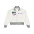 Baliveno Striped Rib Collar Zip Jacket featuring motivational text and logos on a stylish white design.