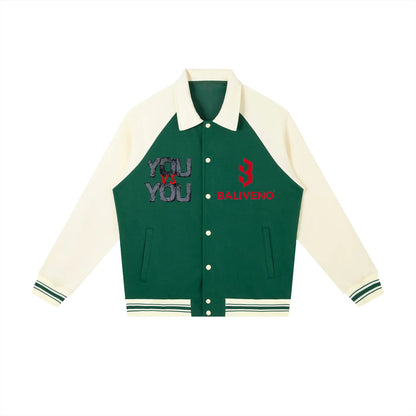 Contrast Raglan Sleeve Baseball Jacket