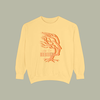 Law of Identity Sweatshirt — Abstract Orange Tree Face Graphic Crewneck
