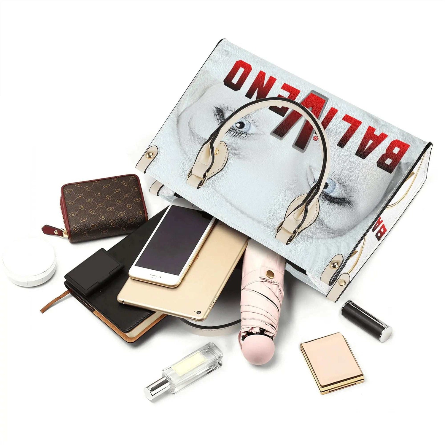 Baliveno Luxury leather HandbagBaliveno Luxury leather HandbagCrafted with quality vegan PU leather, this printed tote boasts a structured silhouette with dual top handles for a balanced, hands-free carry. A top zipper closure [Bal]