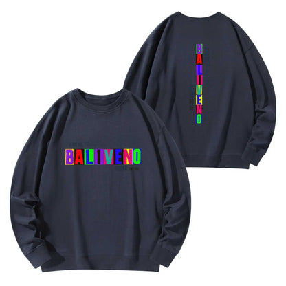 Baliveno front and back printing unisex cotton sweatshirt with front and back print in navy color.