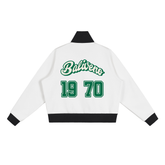 Back view of Baliveno jacket with green lettering &