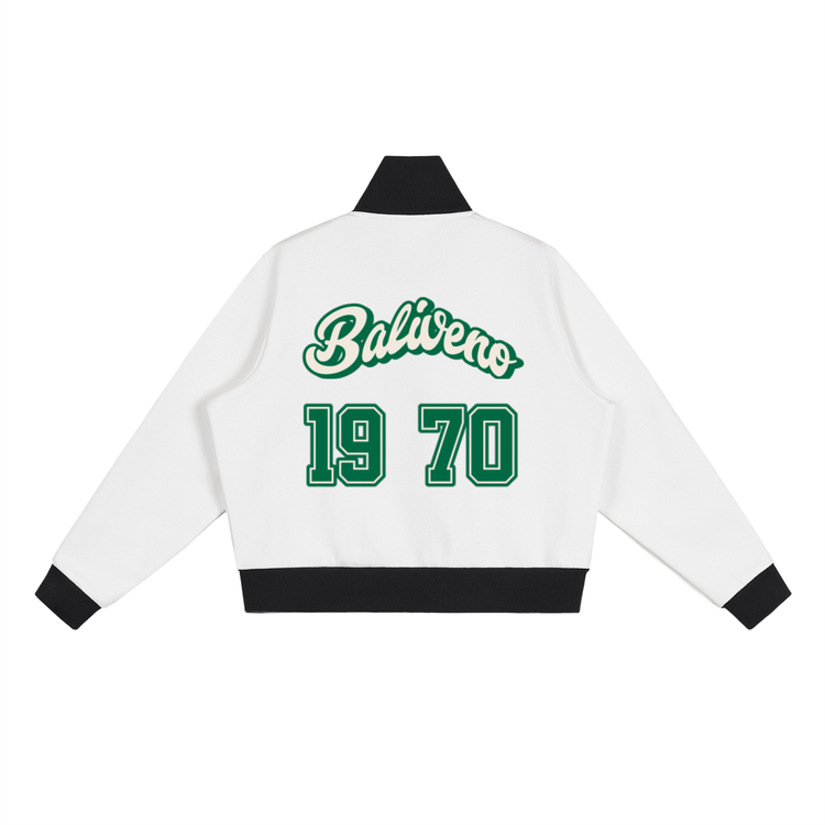 Back view of Baliveno jacket with green lettering &