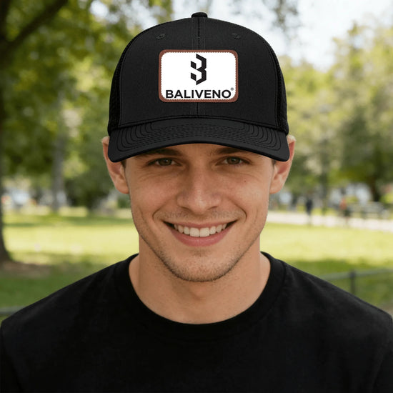 Funny trucker cap with leather patch in black, perfect for dad and boyfriend gifts! 🎉🧢
