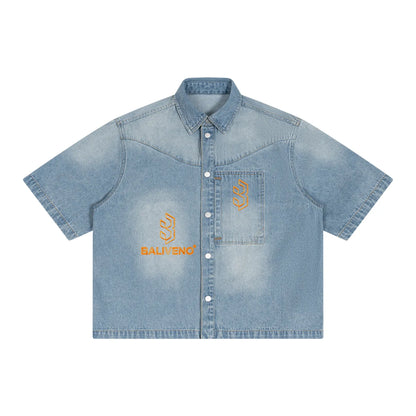 Baliveno Unisex Vintage Wash Boxy Short Denim Shirt