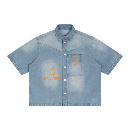 Baliveno Unisex Vintage Wash Boxy Short Denim Shirt
