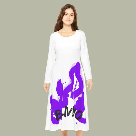 Dance Dress — White Long Sleeve AOP with Purple "BALIVENO VIVE" Graffiti Dance Dress