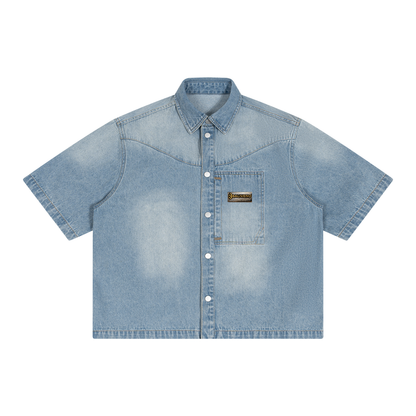 Baliveno Unisex Vintage Wash Boxy Short Denim Shirt