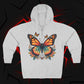 Butterfly Graphic Zip Hoodie — Colorful Monarch Chest & Bold Back Typography