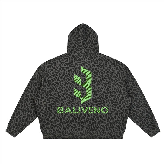 Unisex Leopard Print Waffle Full Zip Hoodie
