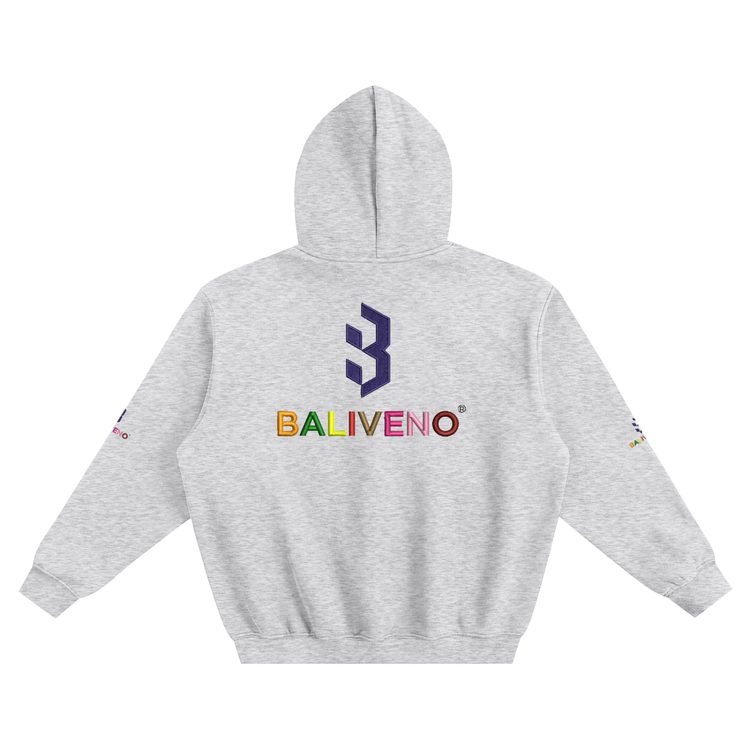 Baliveno Striped Rib Collar Zip Jacket featuring a colorful logo on the back with a hood.
