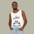 Model wearing the ultimate deadlifter gym tank top featuring a bold skull-and-barbell graphic.