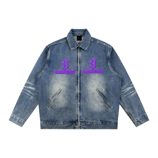 BALIVENO Vintage-Wash Zip-Up Denim Jacket — Studio 01