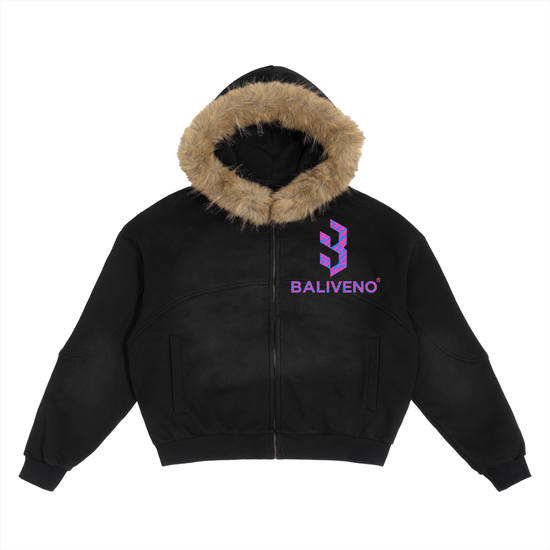 Sun Fade Boxy Detachable Fur Hoodie