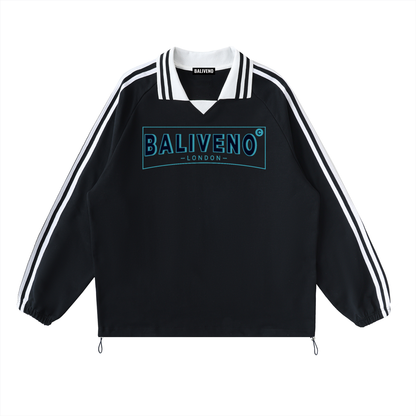 Contrast Striped Lapel Collar Sweatshirt