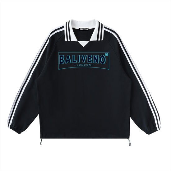 Contrast Striped Lapel Collar Sweatshirt