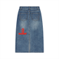 Baliveno Red Print Women’s Vintage Wash Denim Skirt