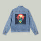 Denim Jacket — Neon Lighthouse Backprint Vintage Sunset Graphic