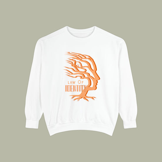 Law of Identity Sweatshirt — Abstract Orange Tree Face Graphic Crewneck