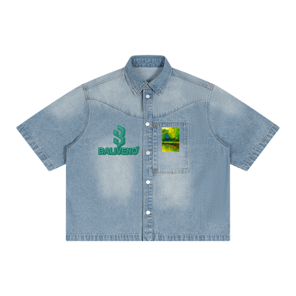 Baliveno Unisex Vintage Wash Boxy Short Denim Shirt