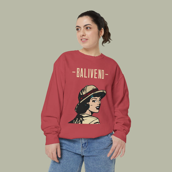Baliveno Retro Girl Sweatshirt — Vintage Graphic Garment-Dyed Crewneck