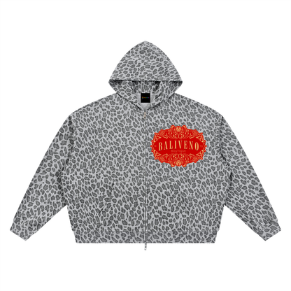 Unisex Leopard Print Waffle Full Zip Hoodie