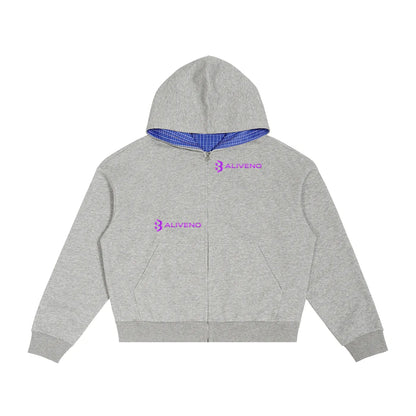 Baliveno Contrast Plaid Boxy Zip Hoodie