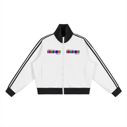 Contrast Side Stripe Fleece Cropped Track Jacket