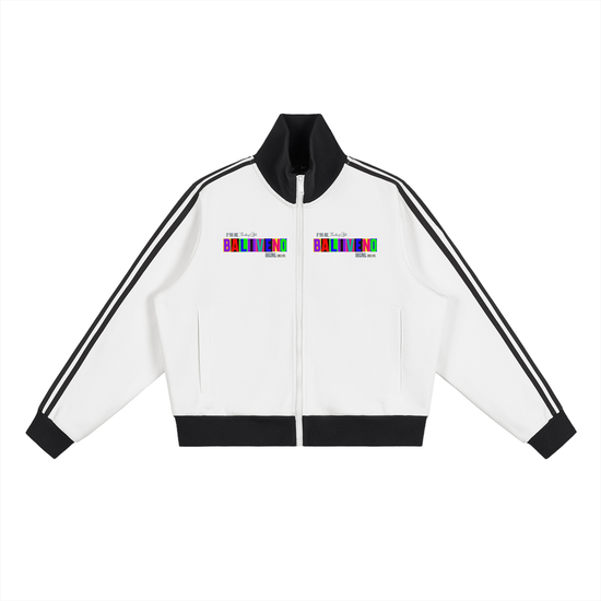 Contrast Side Stripe Fleece Cropped Track Jacket
