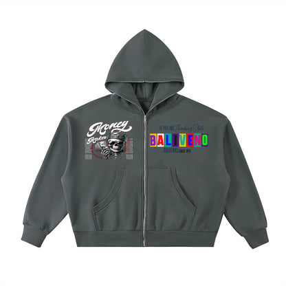 Baliveno Fleeced Full-Zip Boxy Hoodie
