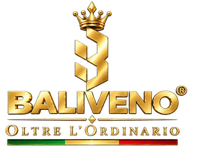 BALIVENO gold stacked wordmark and Oltre l'Ordinario slogan for footer