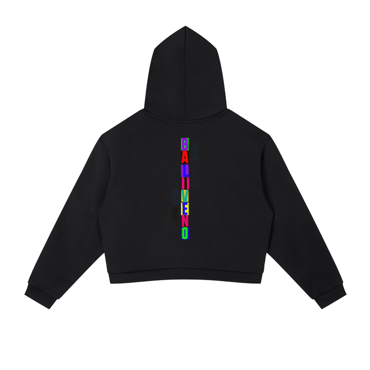 Contrast Side Stripe Cropped Hoodie featuring a colorful vertical design on the back and a stylish cropped cut.