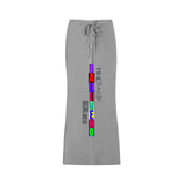 Dyed Washed Drawstring Maxi Skirt in gray with unique text design, perfect for casual and elegant occasions.