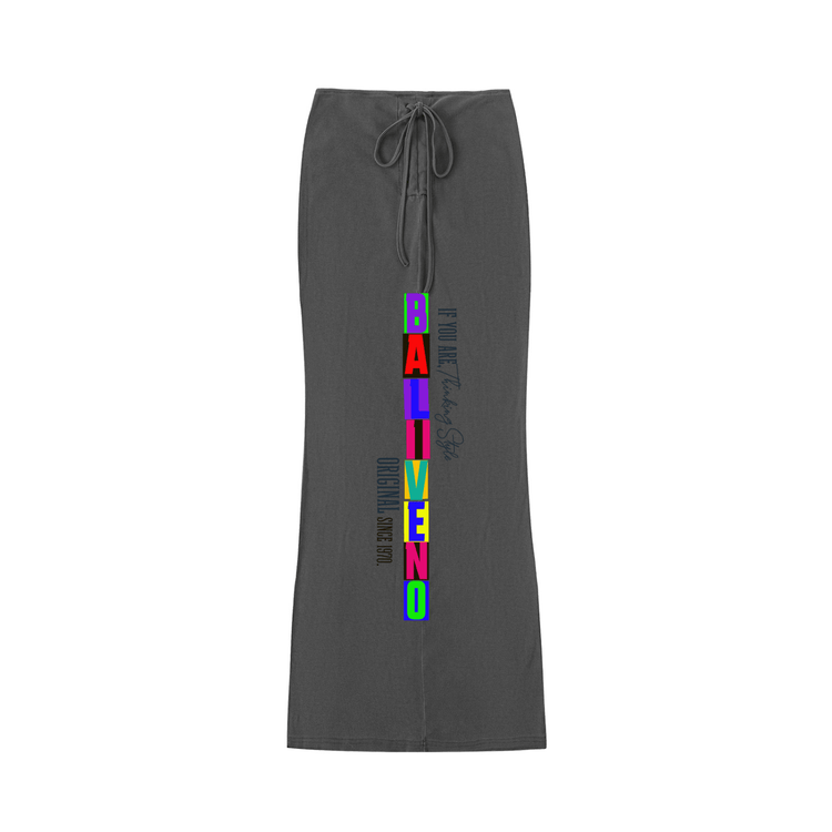 Dyed Washed Drawstring Maxi Skirt featuring colorful lettering, perfect for casual and elegant outfits.