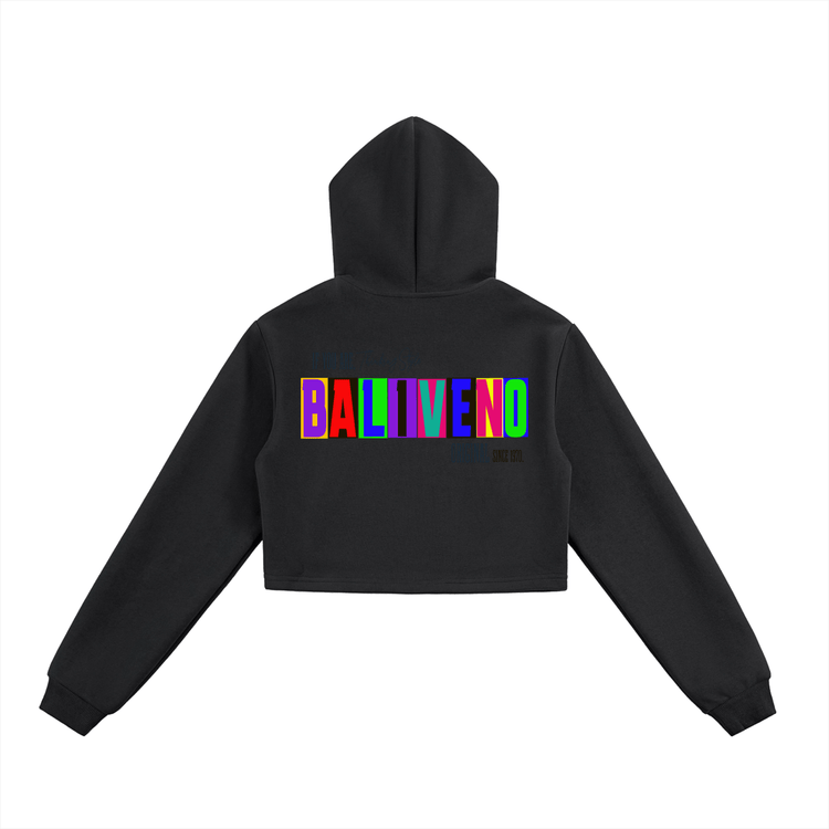 Essential Cropped Zip-Up Hoodie in black with colorful &