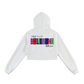Essential Cropped Zip-Up Hoodie featuring bold graphic design on the back with colorful text and stylish cropped cut.