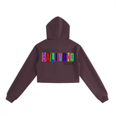 Essential Cropped Zip-Up Hoodie in dark color featuring colorful &