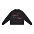 Essential Fleece Mock-Neck Crew Sweatshirt featuring a motivational graphic design on a black background.